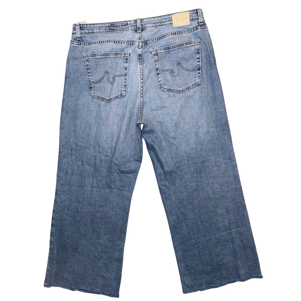 AG‎ Adriano Goldschmied Saige Wide Leg Crop Jeans Blue Raw Hem Mid Rise Size 32 - Picture 4 of 7